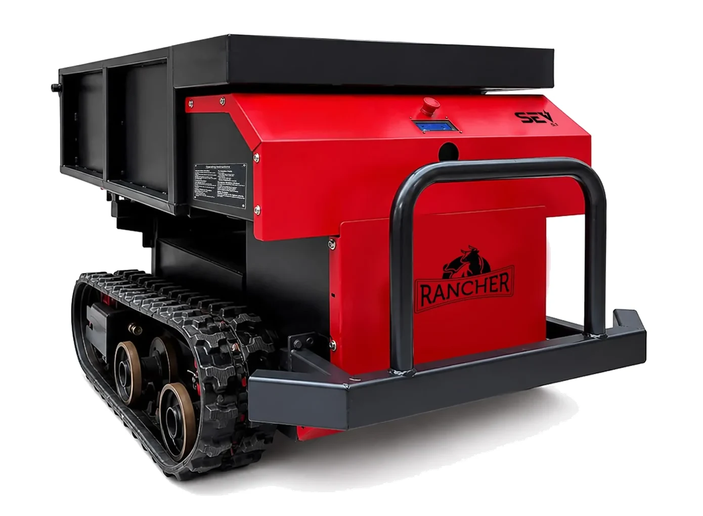 Rancher SEV 5.1 — red body, cargo bed and tracked drive in a studio view